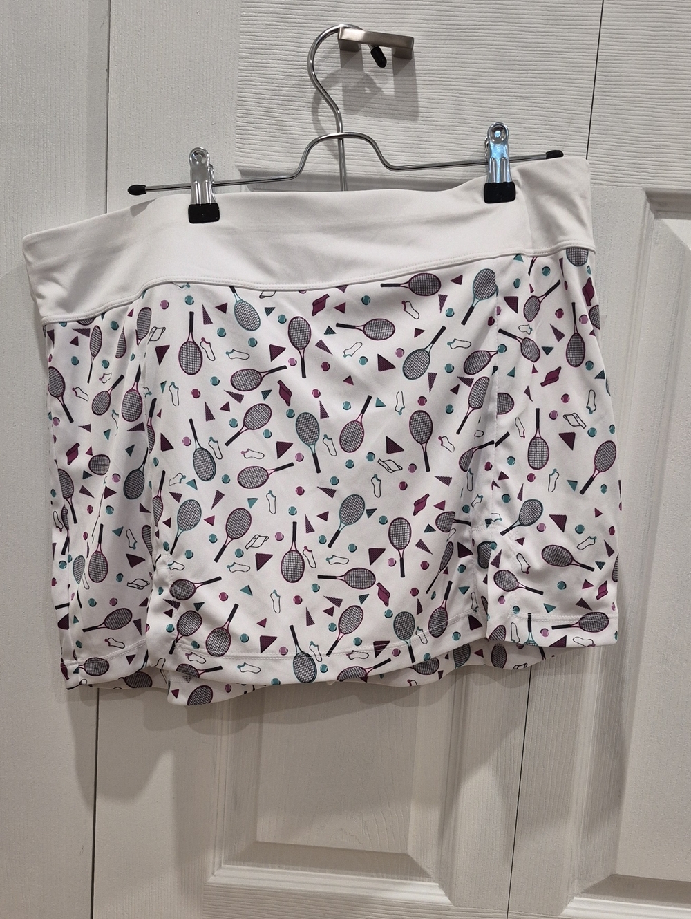 Grand Slam White Tennis-Print Skirt with Purple & Teal Accents